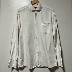 Ted Lapidus Paris White Striped Button-Up Shirt - Size Medium
